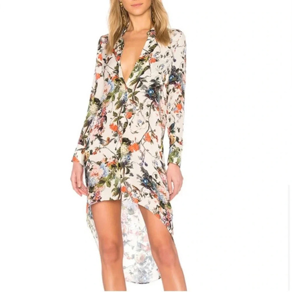 Haute Hippie Debutante Button Front Silk Dress in Buff Floral Size 2 - Picture 1 of 11
